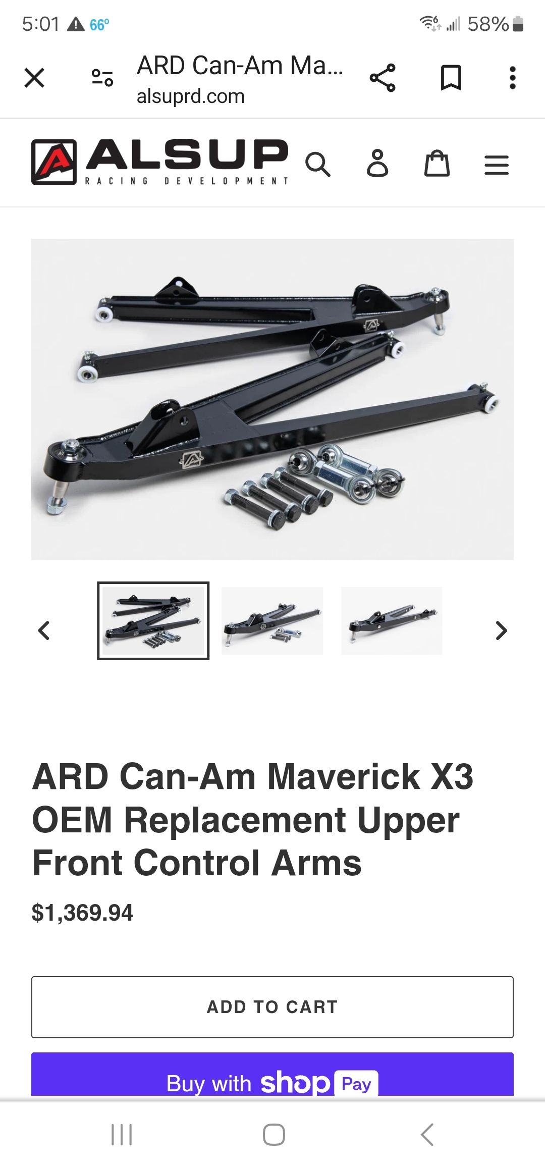 For Sale: Alsup Full Can Am X3 Arm Set  - photo3