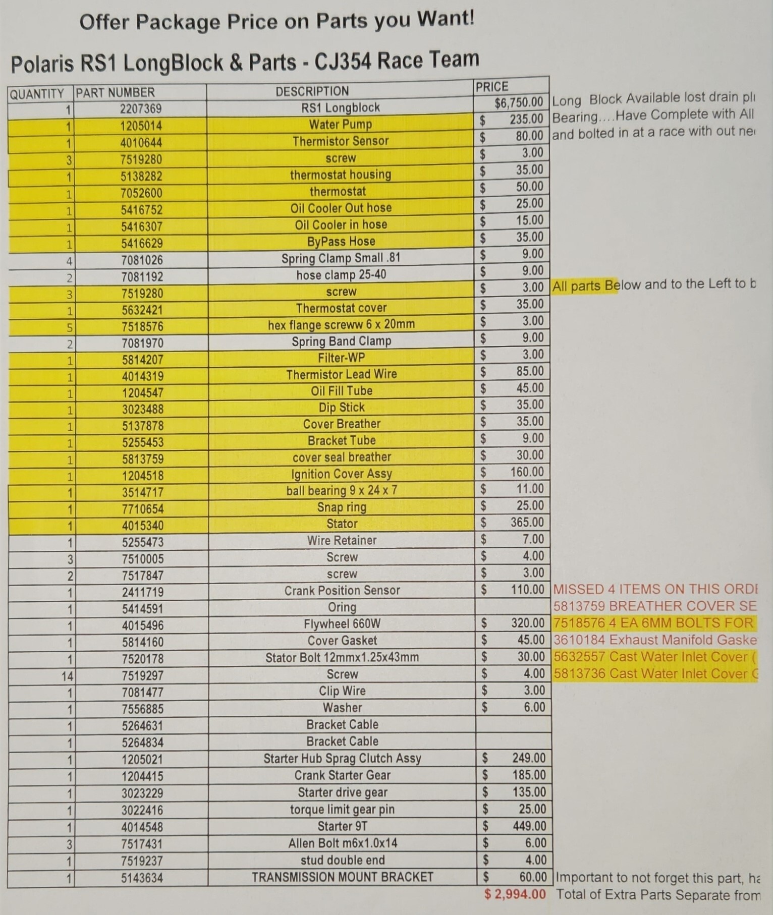 For Sale: RS1 Race Team Parts List & Pro XP Holz Long Travel & Single Seat Kit - photo3